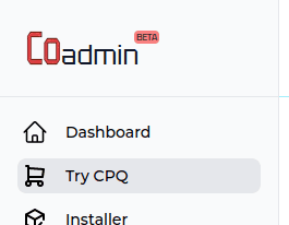 Coadmin Side Bar showing Try CPQ
